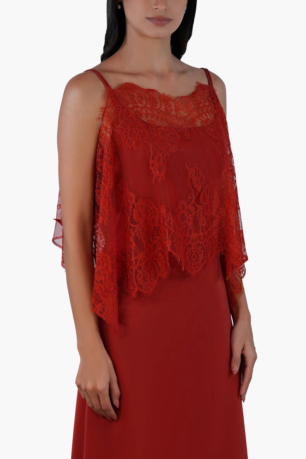 Shaden Ruby- Lace Abaya with Lace Inner Dress Set
