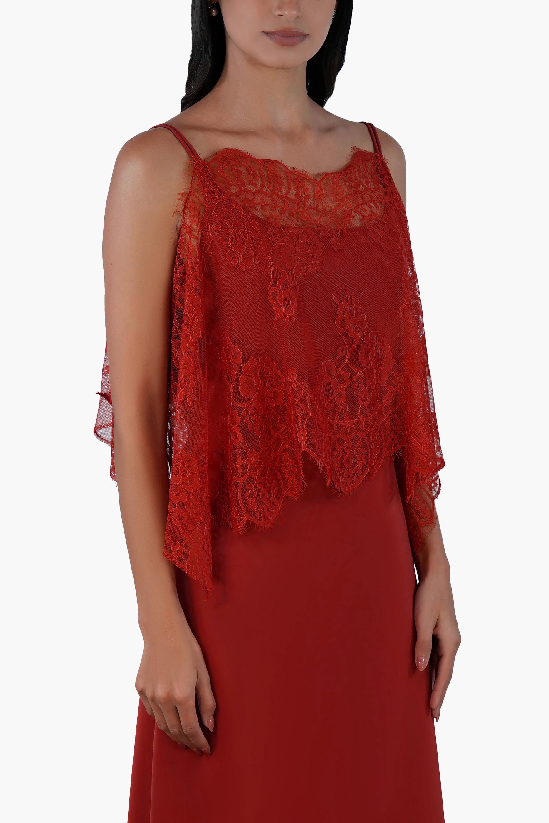 Shaden Ruby- Lace Abaya with Lace Inner Dress Set