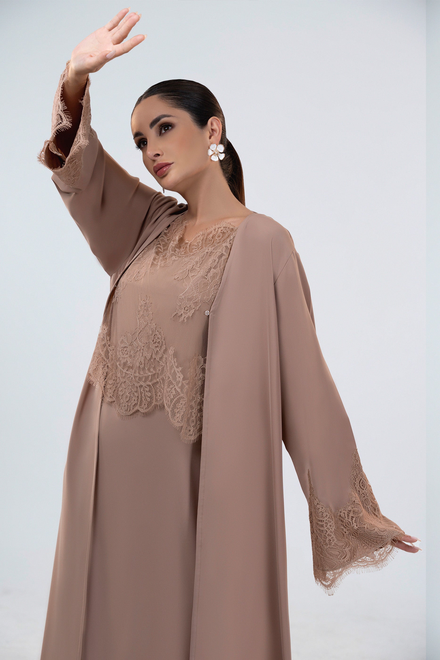 Shaden Tar - Lace Abaya with Lace Inner Dress Set