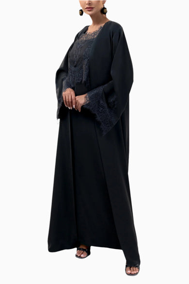Shaden Tar - Lace Abaya with Lace Inner Dress Set