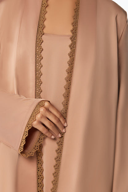 Taupe Abaya Set in Crepe Silk