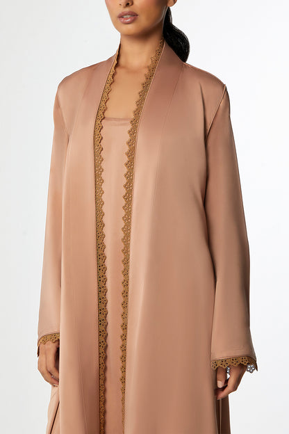 Taupe Abaya Set in Crepe Silk