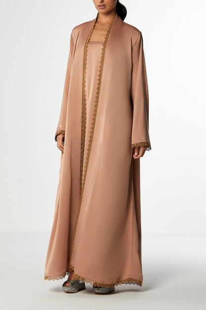 Taupe Abaya Set in Crepe Silk