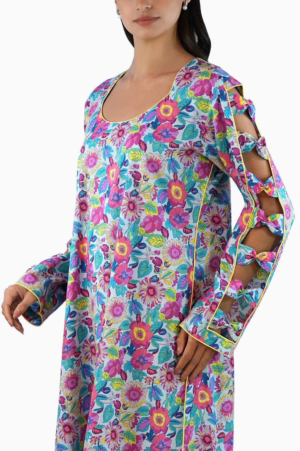 Violet - Printed Floral Kaftan Dress