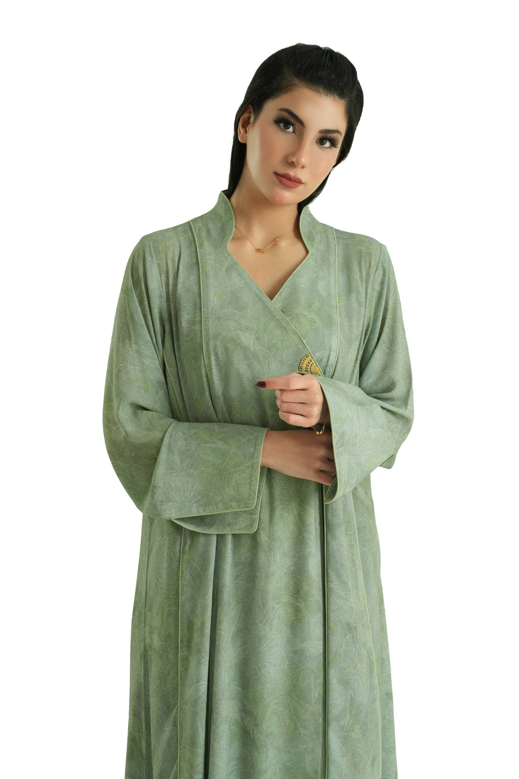 Visteria Mint - Mandarin Collar Printed Abaya