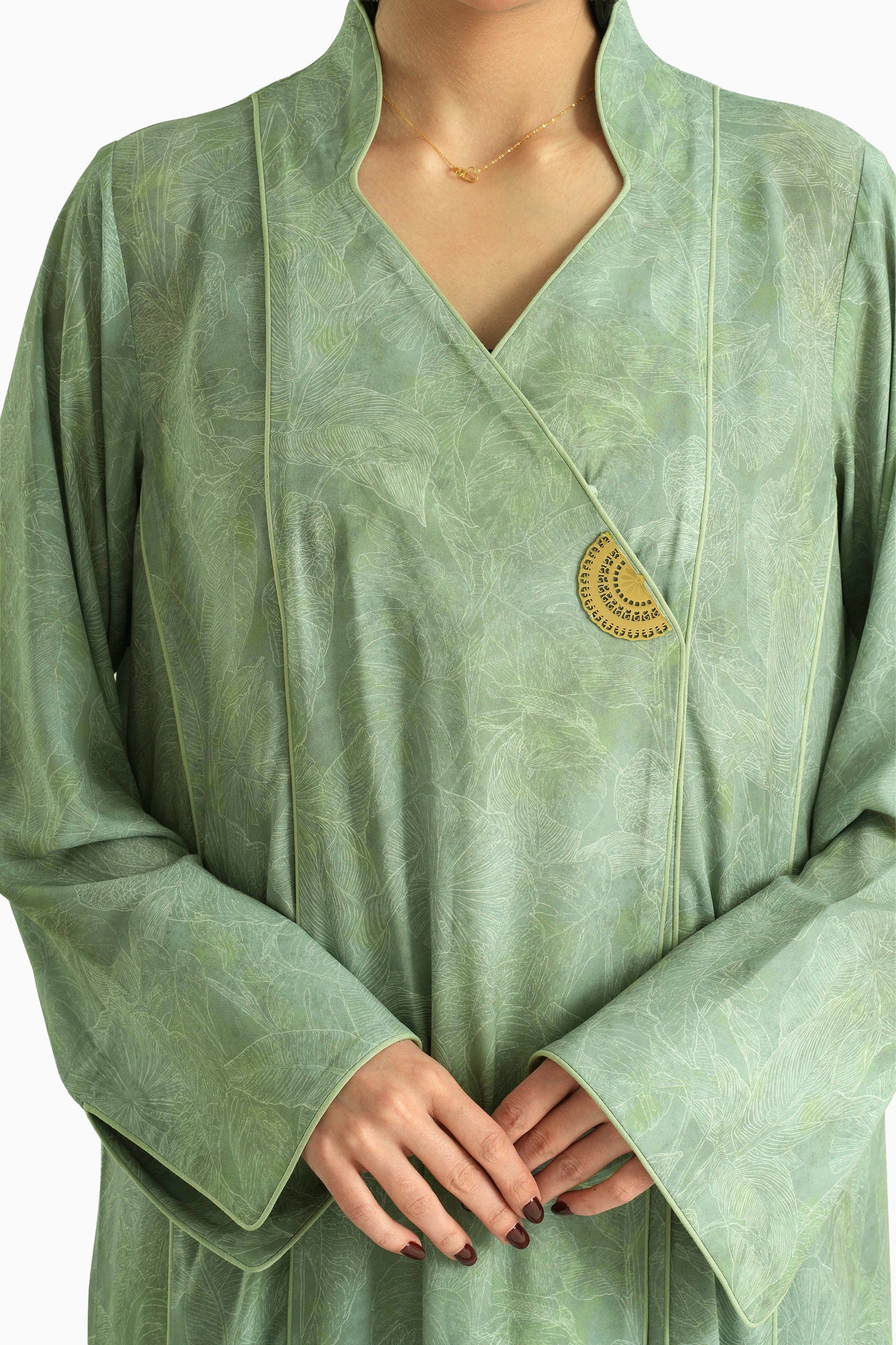 Visteria Mint - Mandarin Collar Printed Abaya