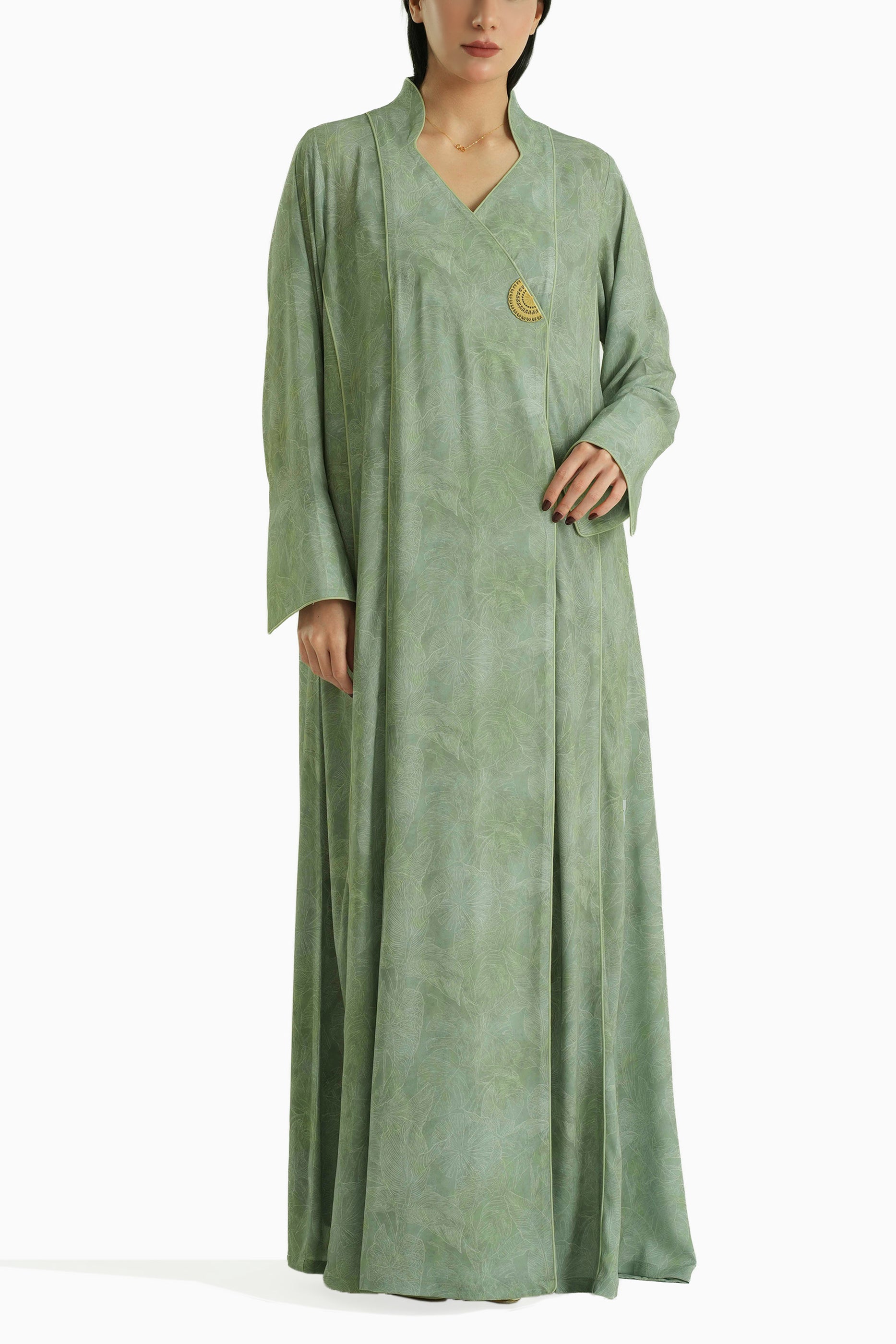 Visteria Mint - Mandarin Collar Printed Abaya