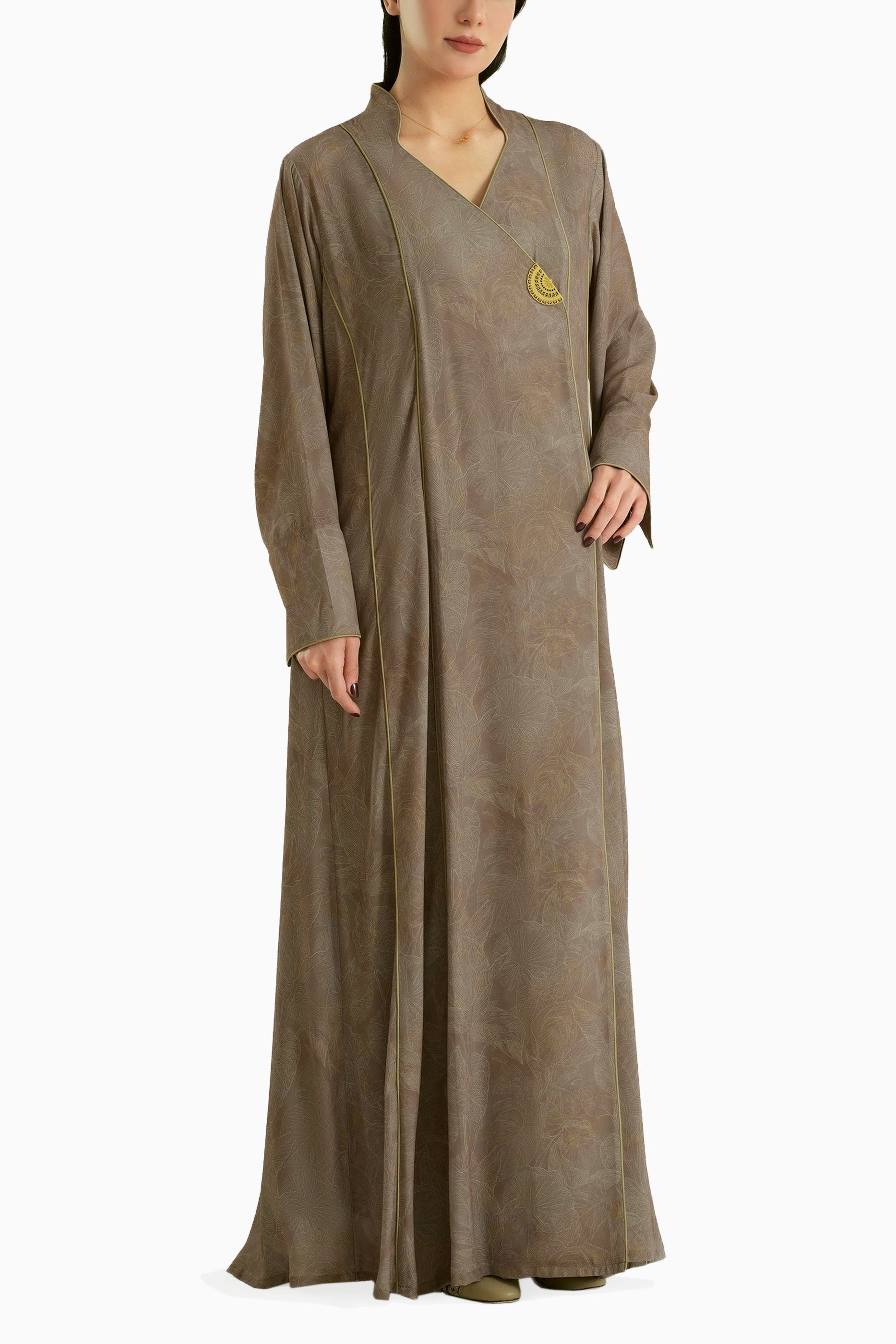 Visteria Sand - Mandarin Collar Printed Abaya