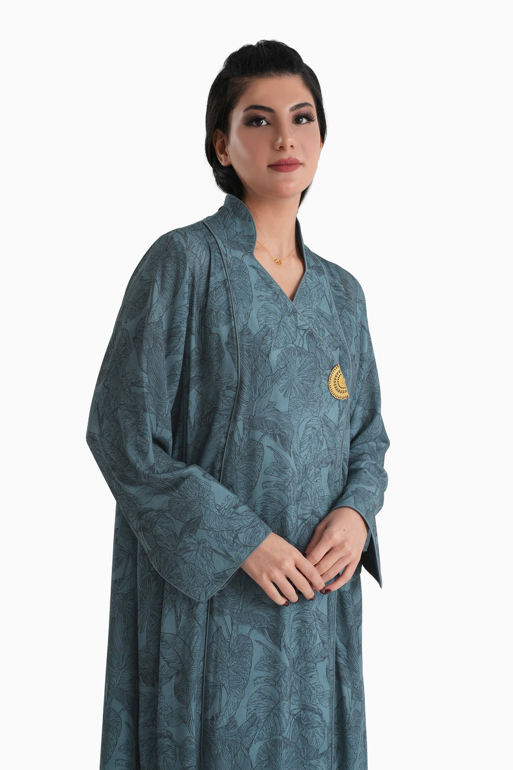 Visteria Sky - Mandarin Collar Printed Abaya