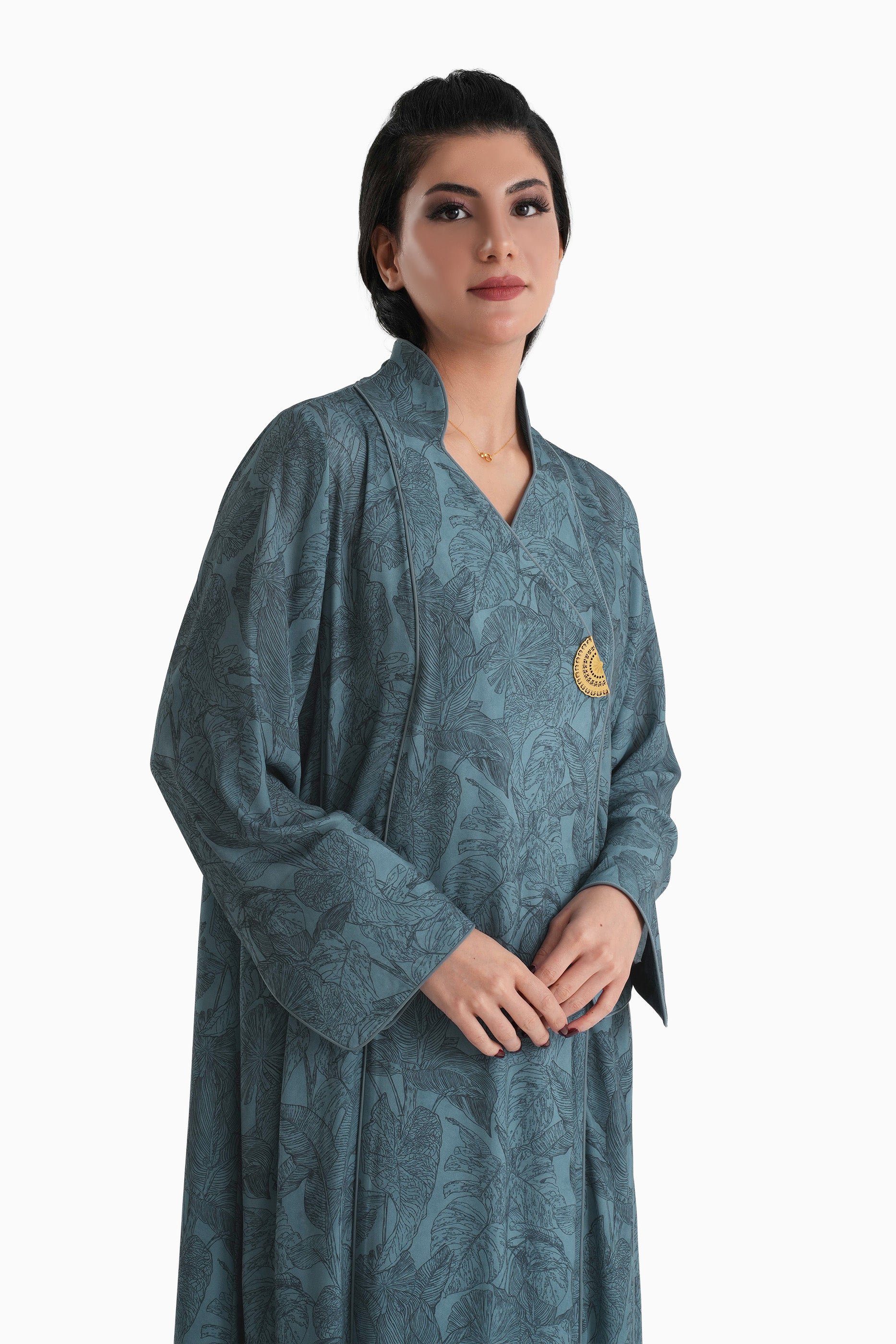 Visteria Sky - Mandarin Collar Printed Abaya