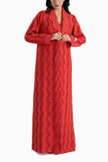 Sama Red - Collared Floral Lace Scallop Abaya with Matching Shella