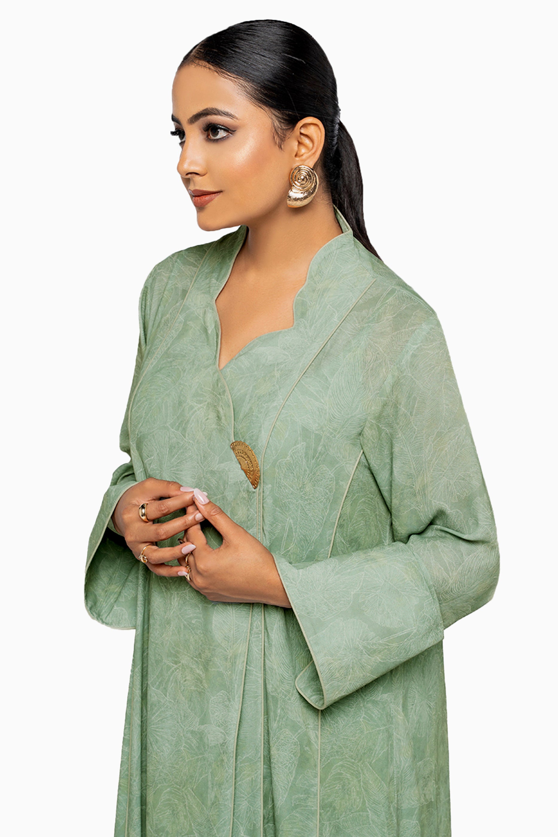 Wisteria Mint - Mandarin Collar Printed Abaya