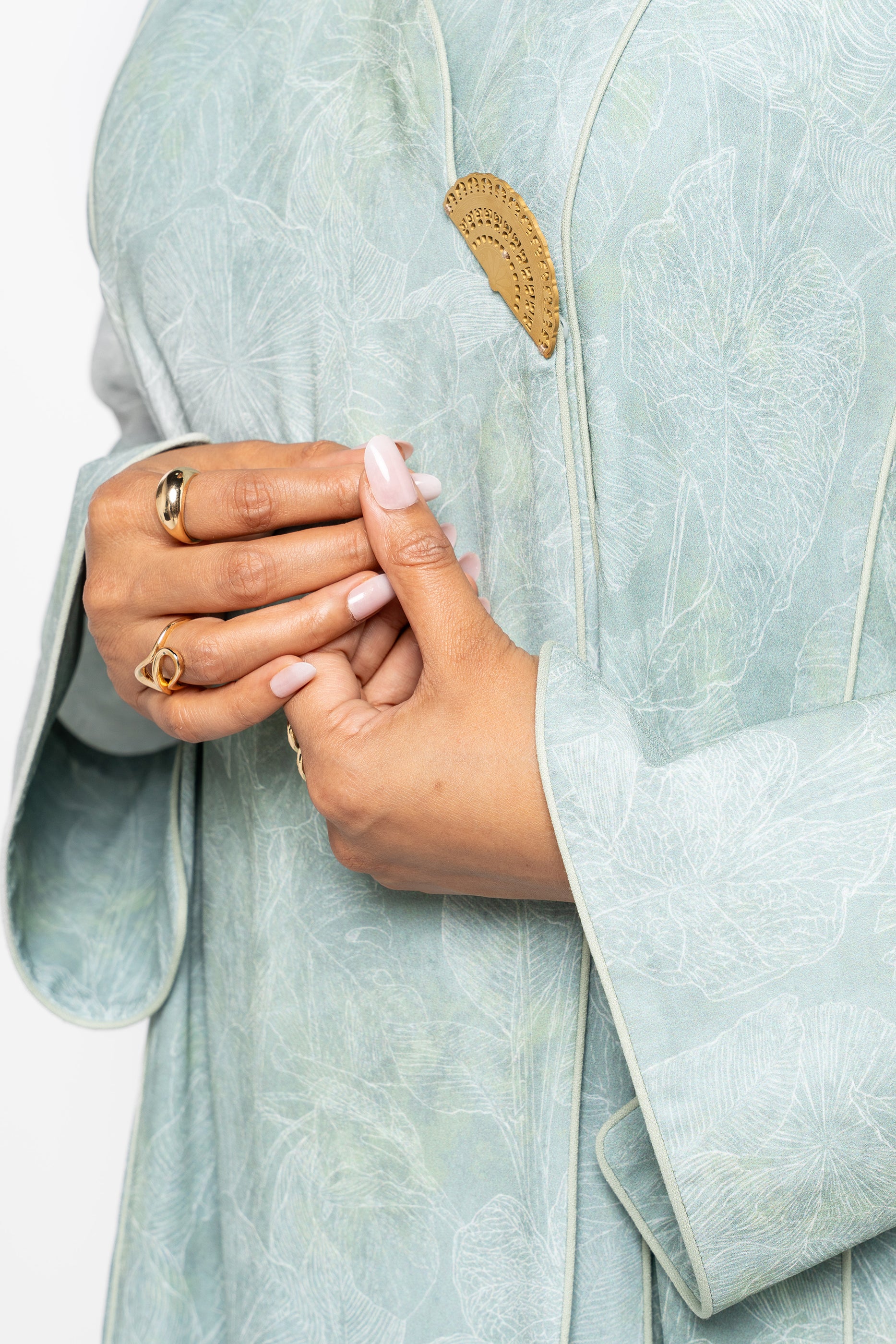 Wisteria Mint - Mandarin Collar Printed Abaya