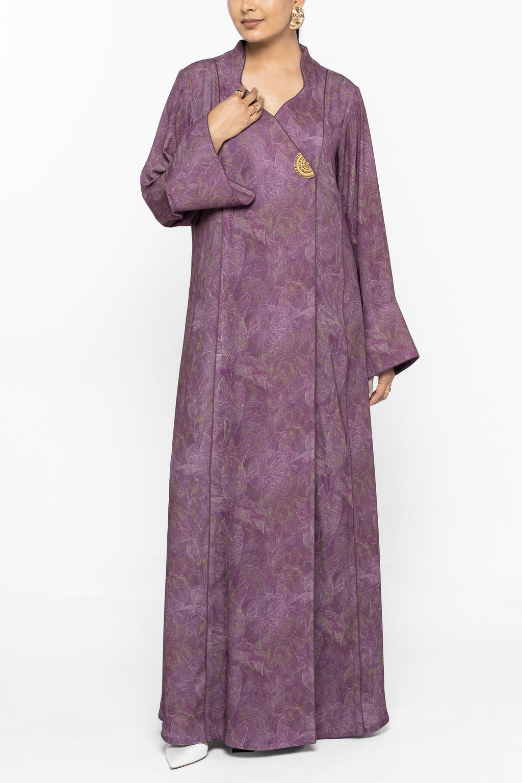 Wisteria Plum - Mandarin Collar Printed Abaya